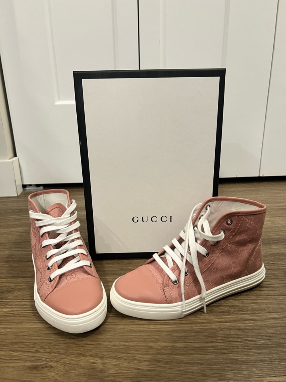 Gucci (WMNS) Gucci GG High-Top Sneakers 'Logo Print - Soft Pink’ - Picture 3 of 5